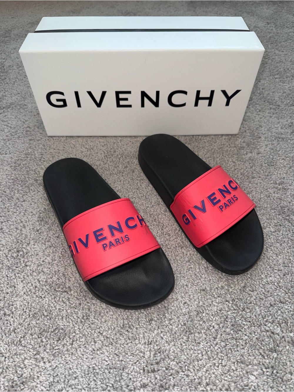 Givenchy Purple & Hot Pink Logo Slide Sandals